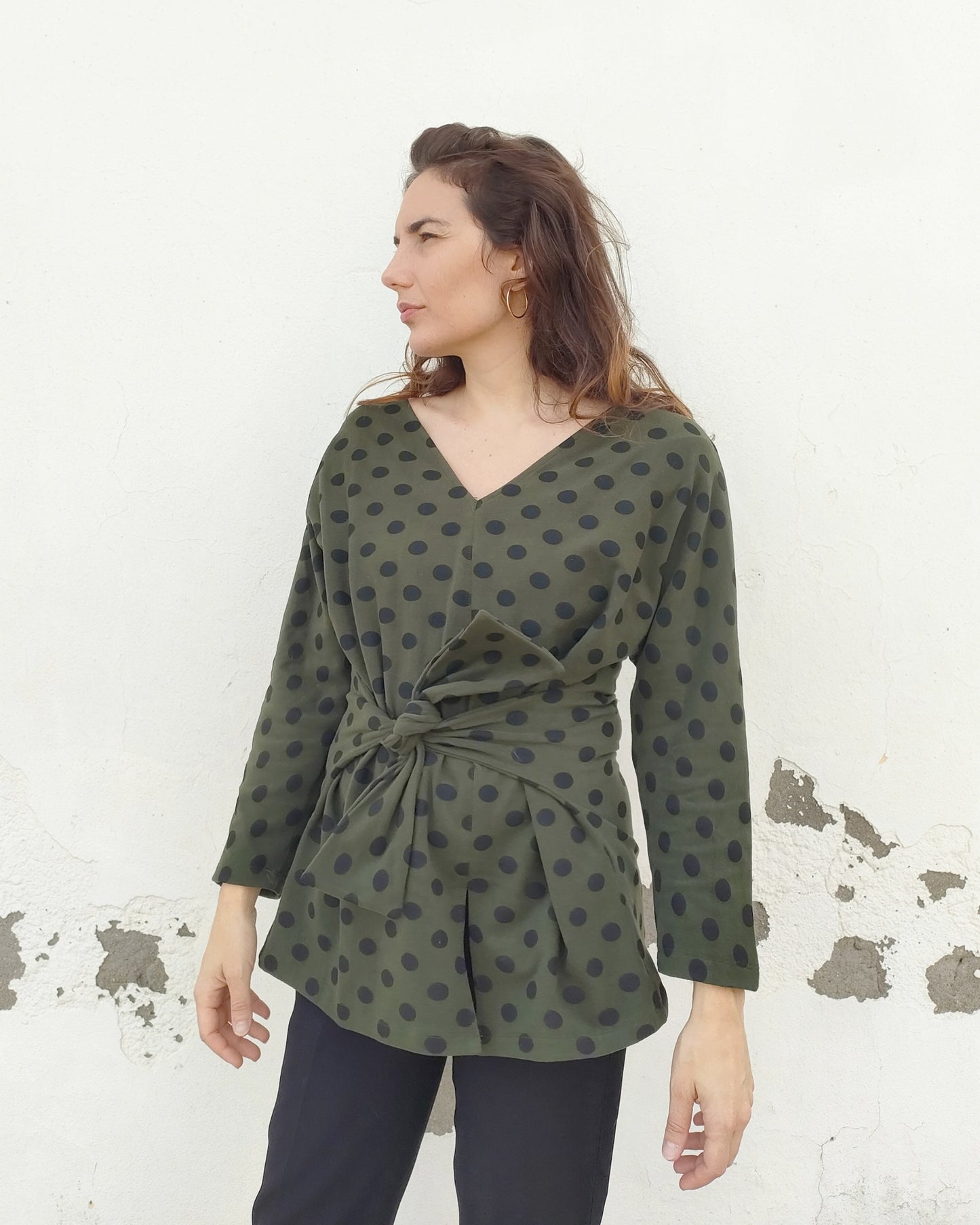 Maglia Multi verde pois neri caldo cotone