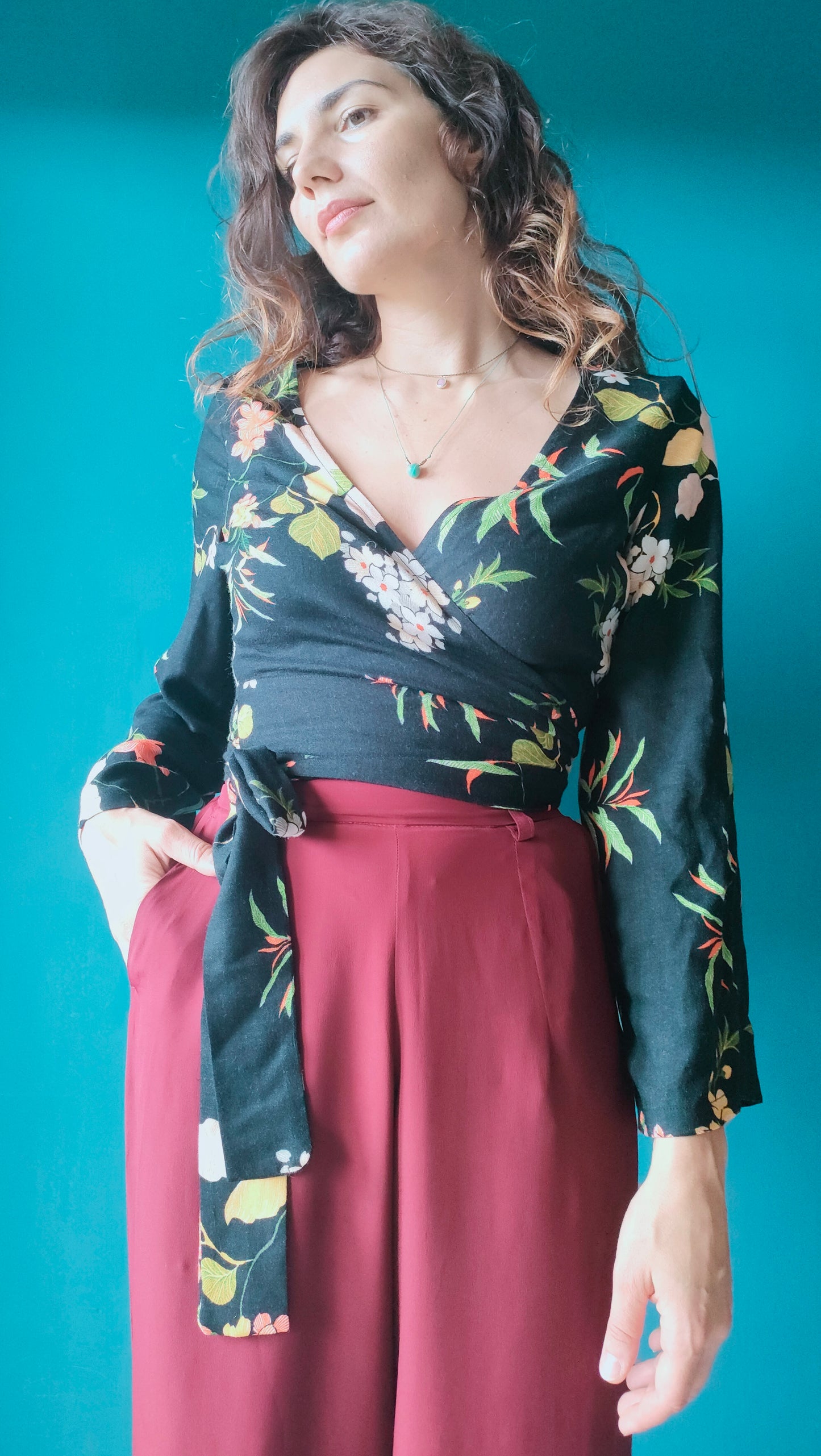 Blusa Kim fiori arancio lana
