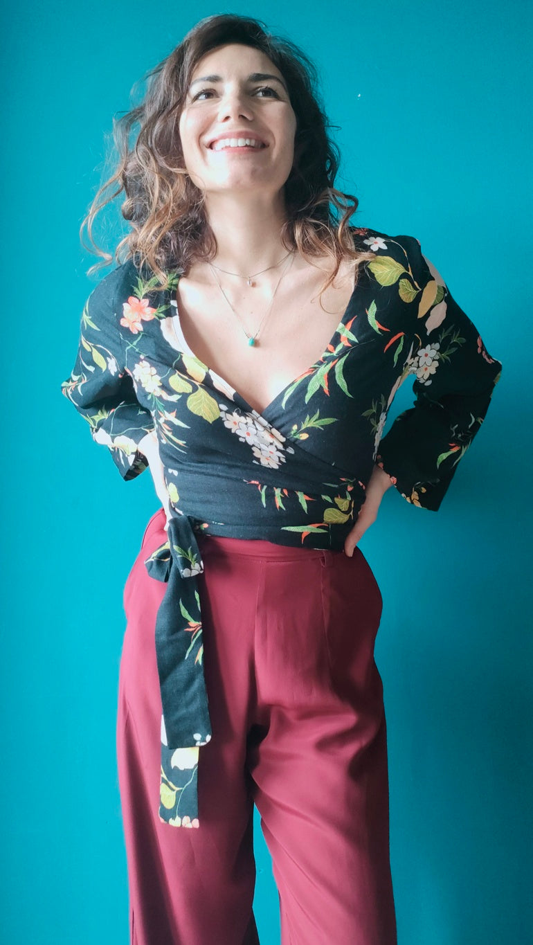 Blusa Kim fiori arancio lana