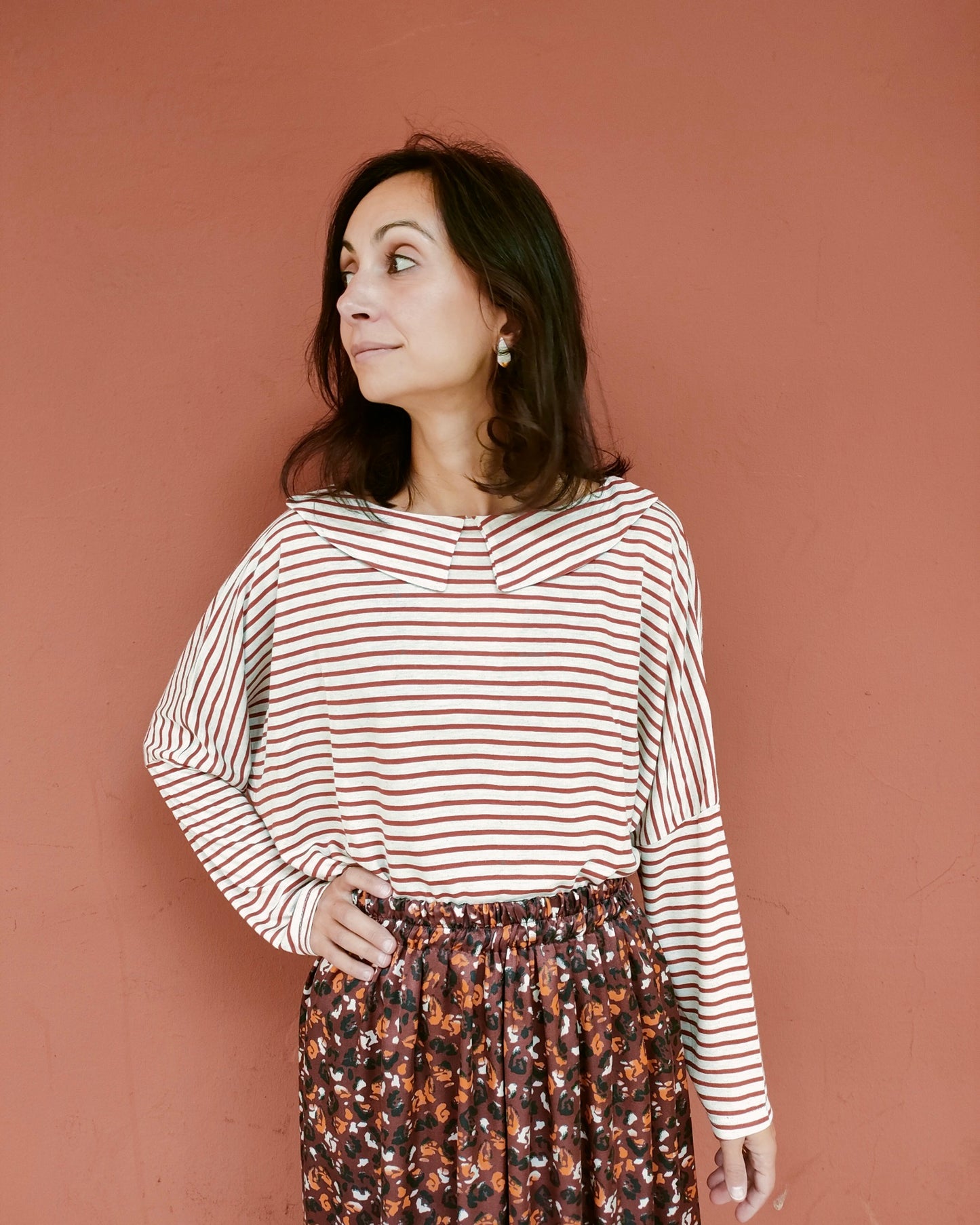 Maglia Candy righe panna e caramello