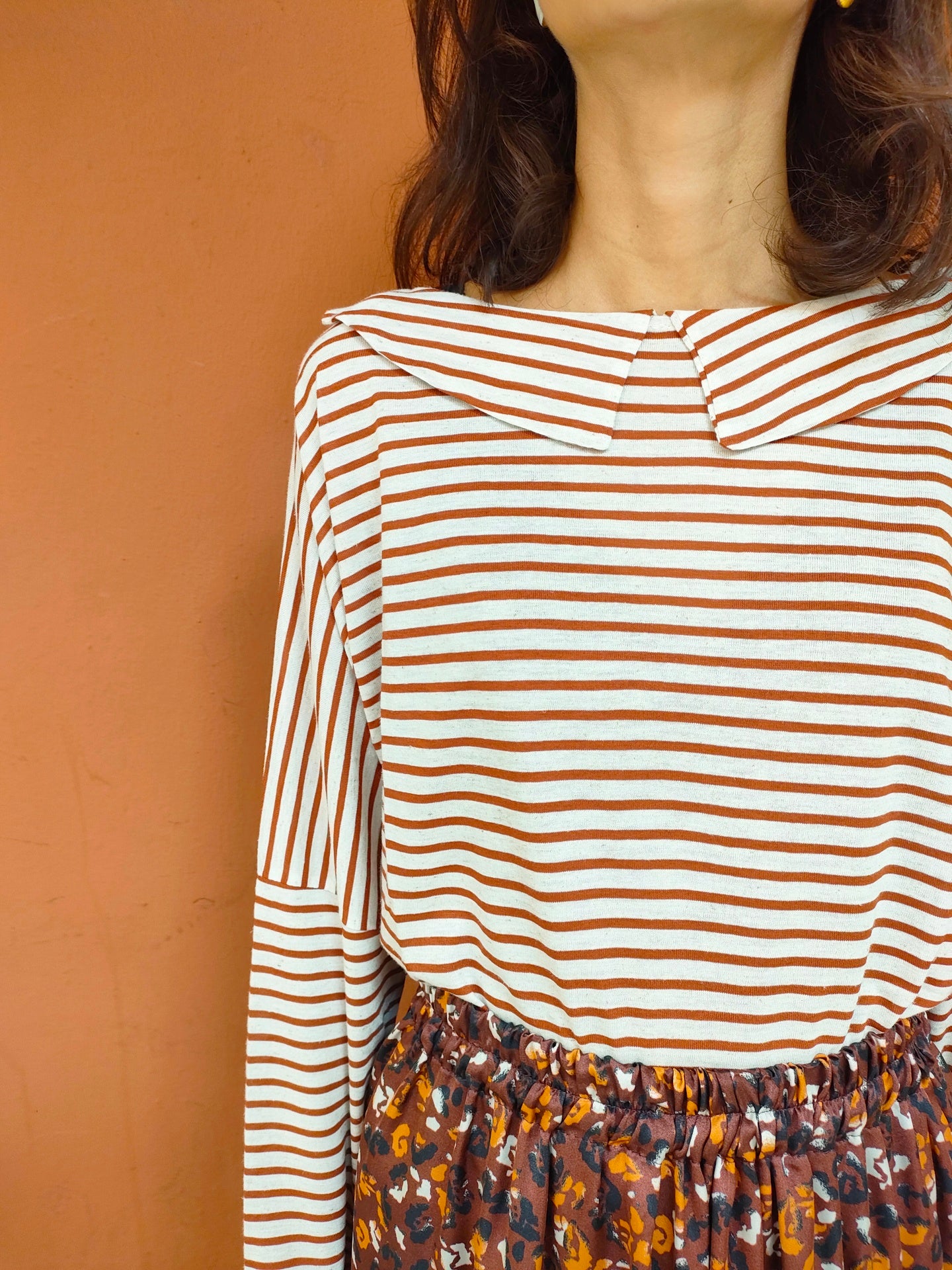 Maglia Candy righe panna e caramello