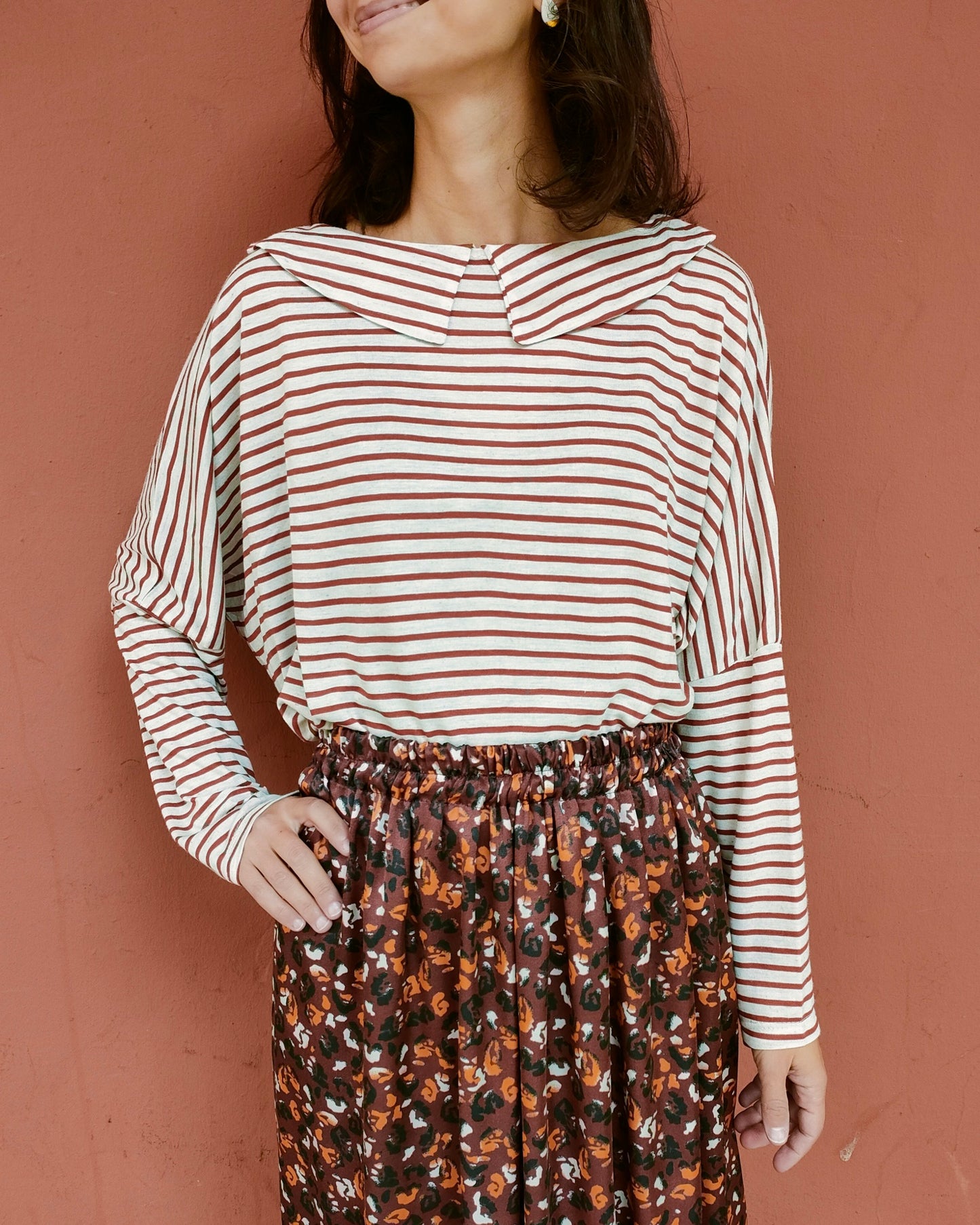 Maglia Candy righe panna e caramello