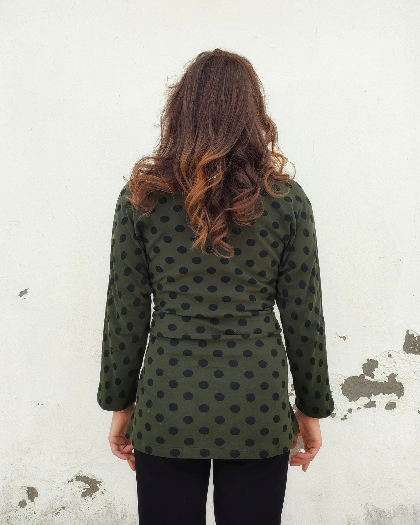 Maglia Multi verde pois neri caldo cotone