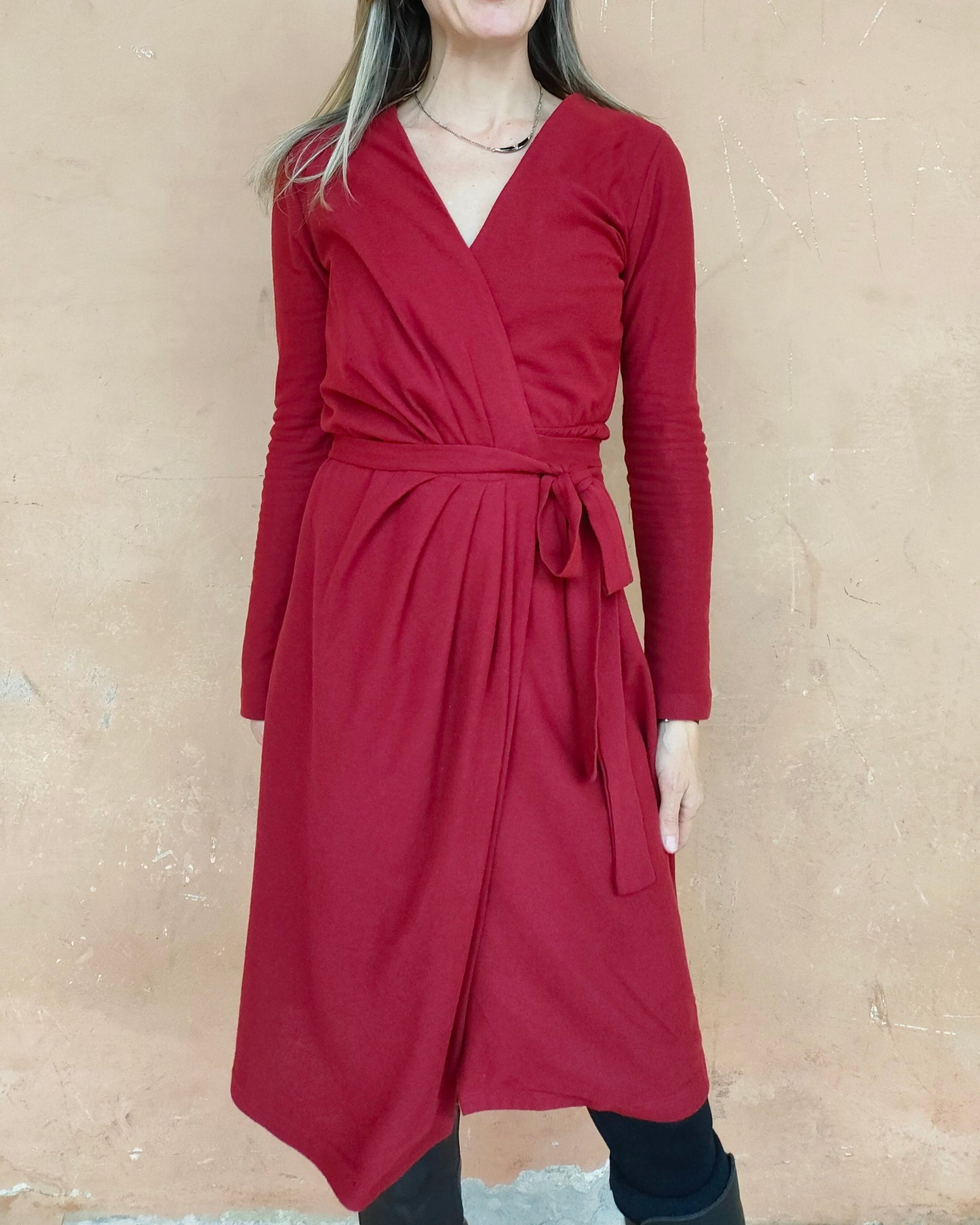 Abito Portafoglio in maglia rosso