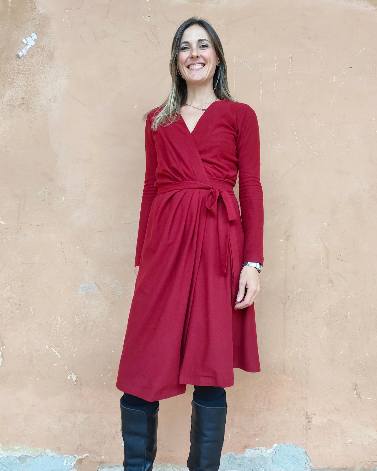 Abito Portafoglio in maglia rosso