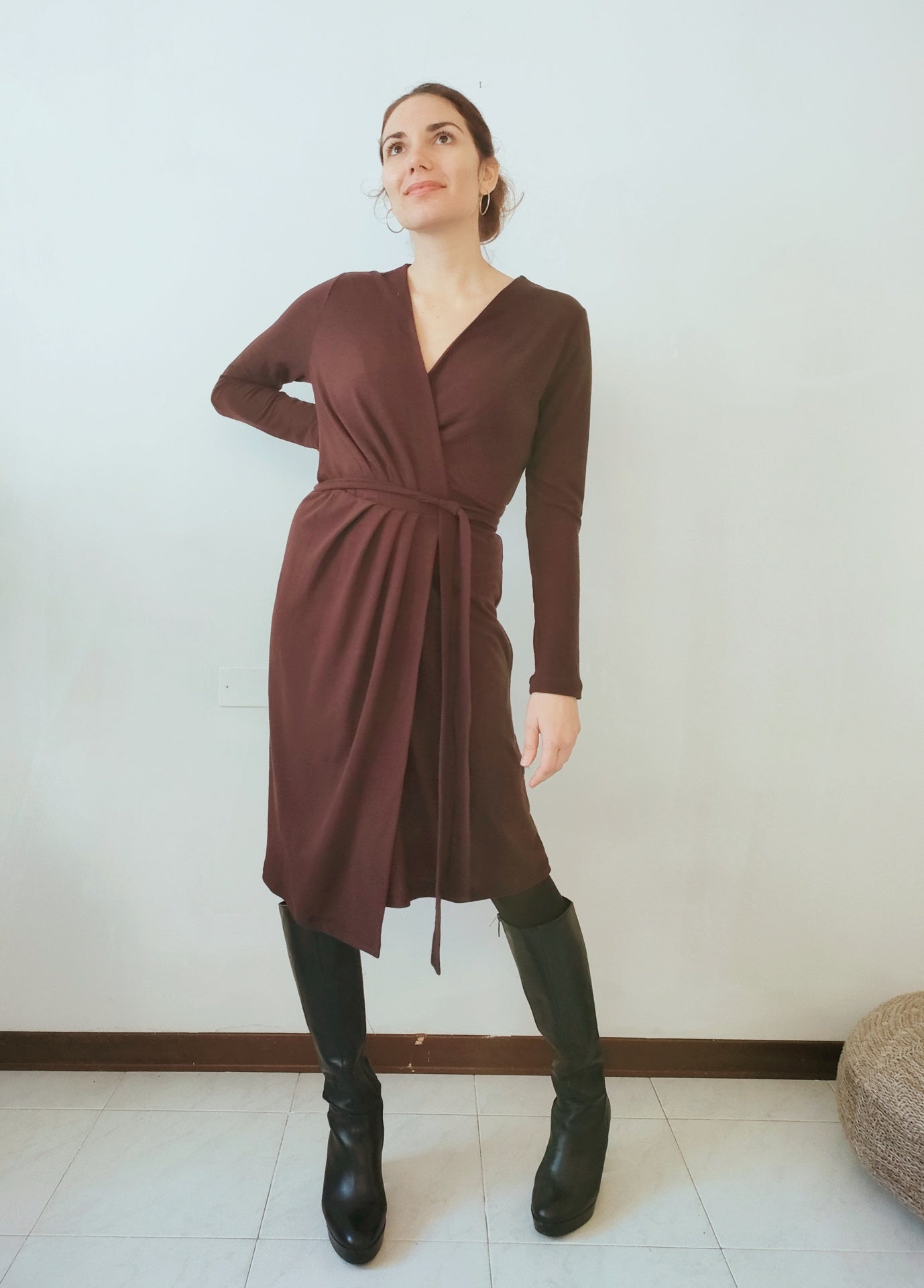 Abito Portafoglio in maglia prugna