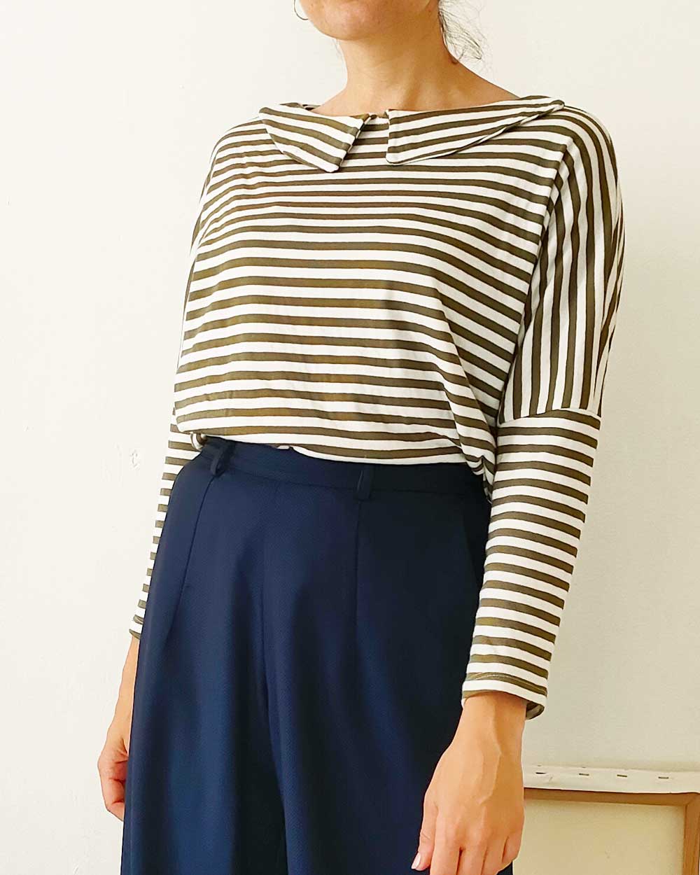 Maglia Candy righe panna e oliva