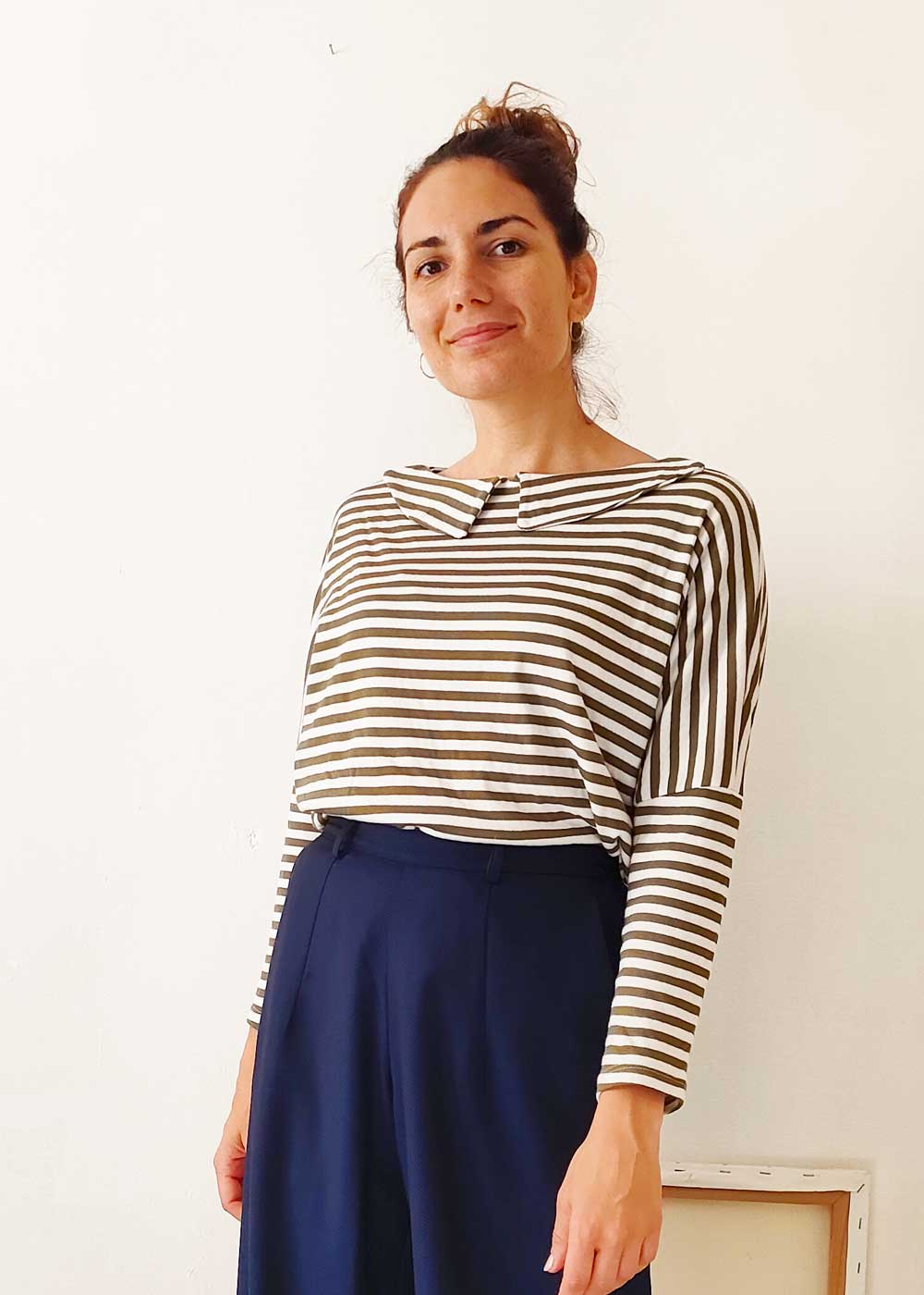 Maglia Candy righe panna e oliva