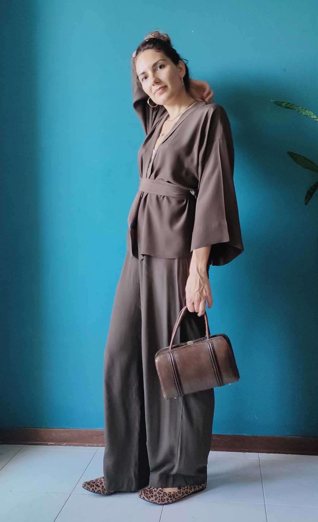 Completo con Kimono e Sayuri in seta marrone