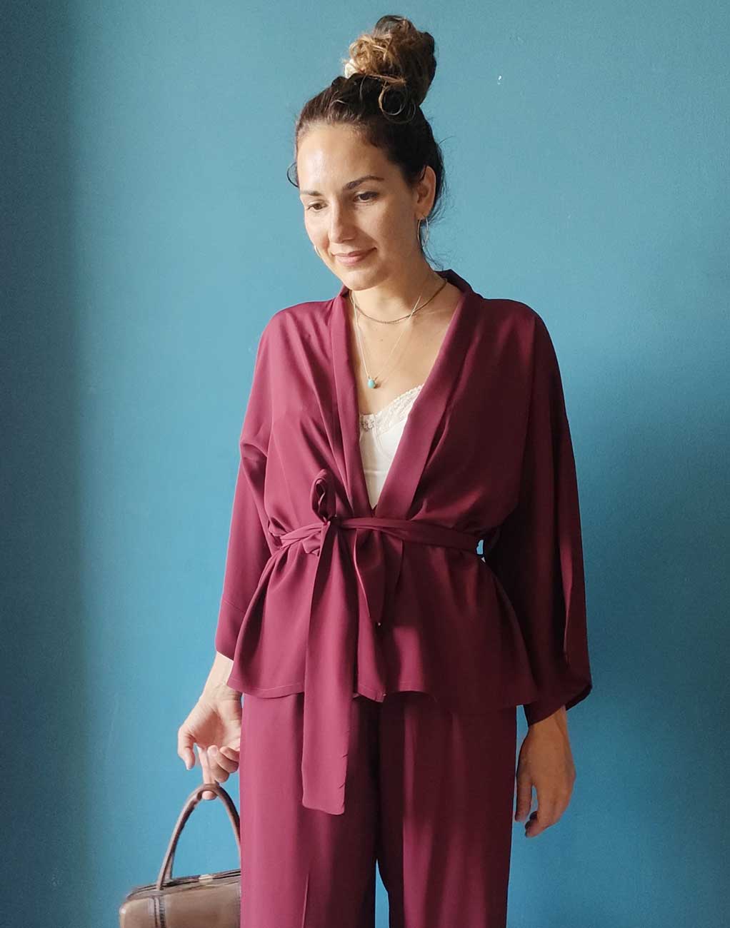 Giacca Kimono in seta bordeaux