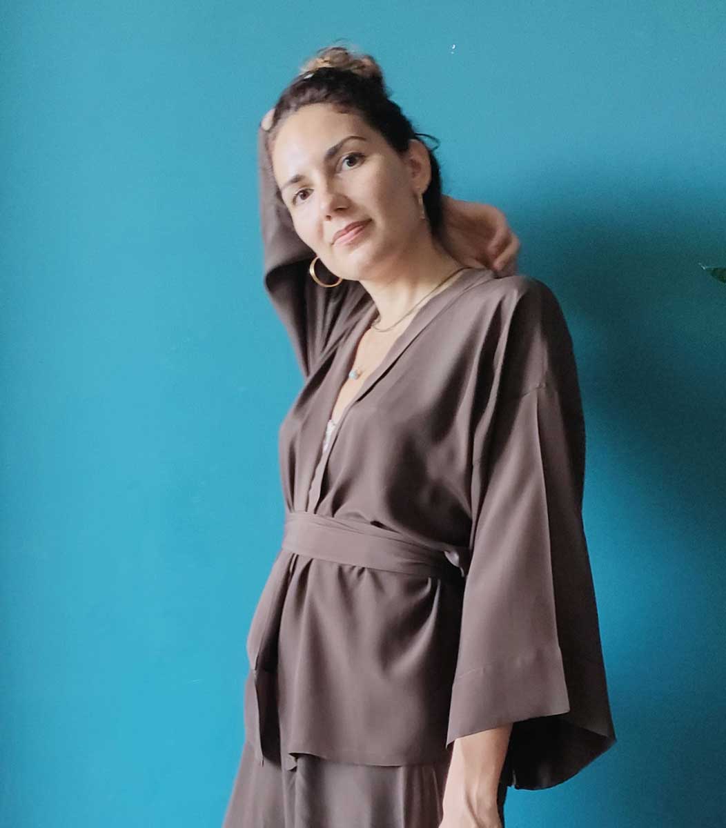 Giacca Kimono in seta marrone