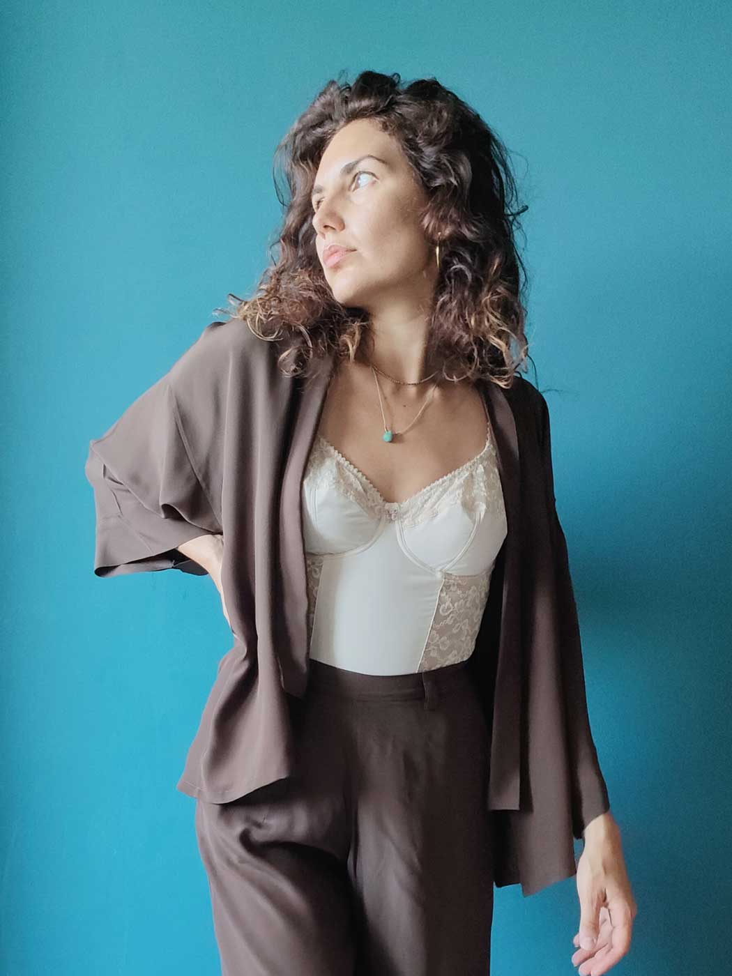 Giacca Kimono in seta marrone