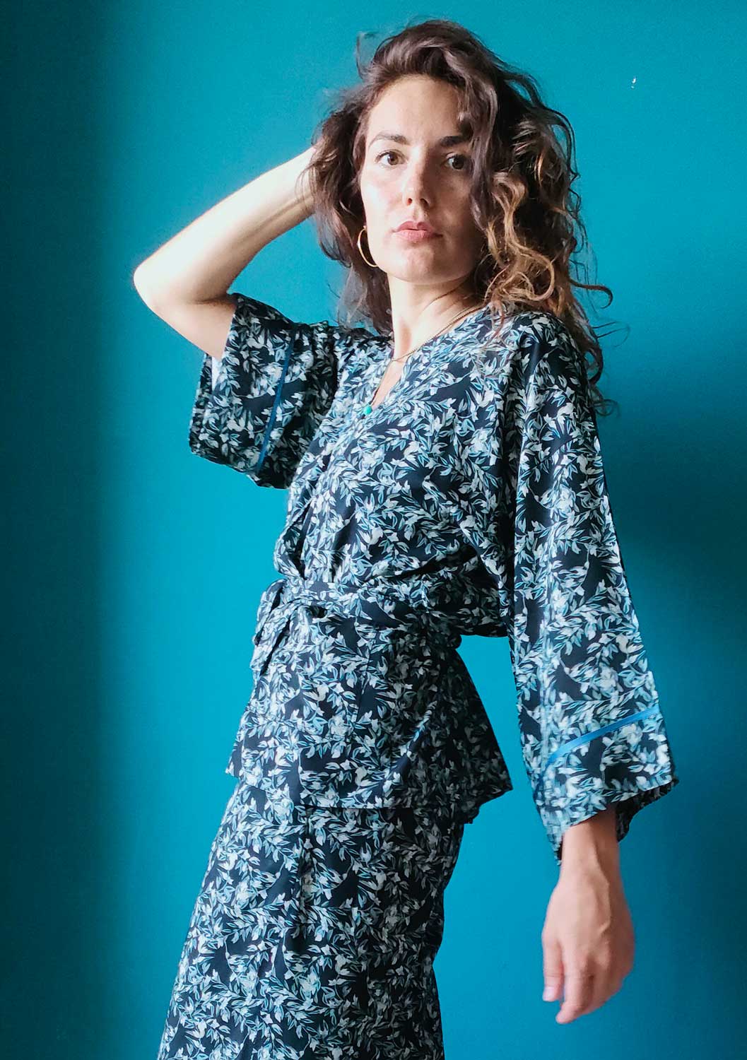 Giacca kimono in viscosa fantasia