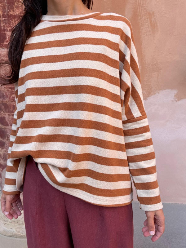 Maglia Ayaka righe crème caramel caldo cotone