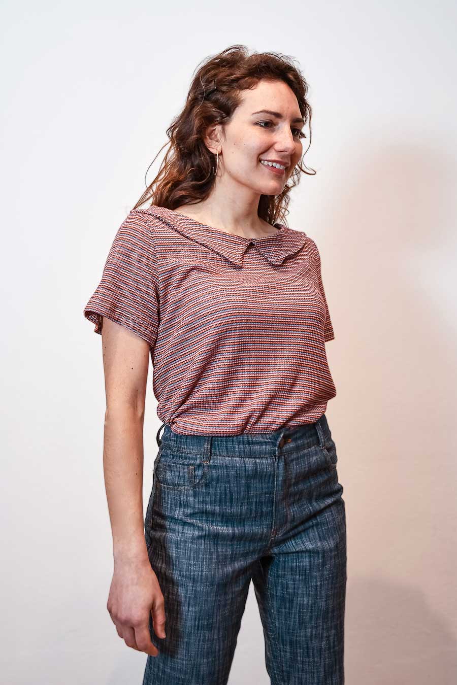 Rossana - T-shirt con colletto righe
