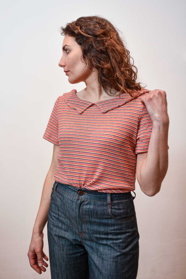 Rossana - T-shirt con colletto righe