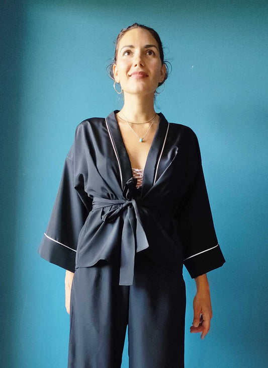 Giacca kimono in seta nera