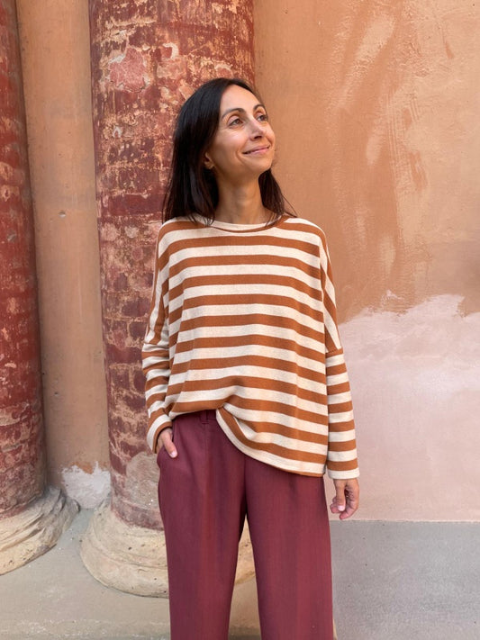 Maglia Ayaka righe crème caramel caldo cotone