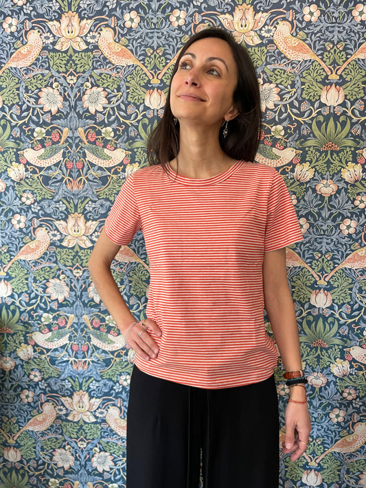 Tshirt righine arancio in viscosa