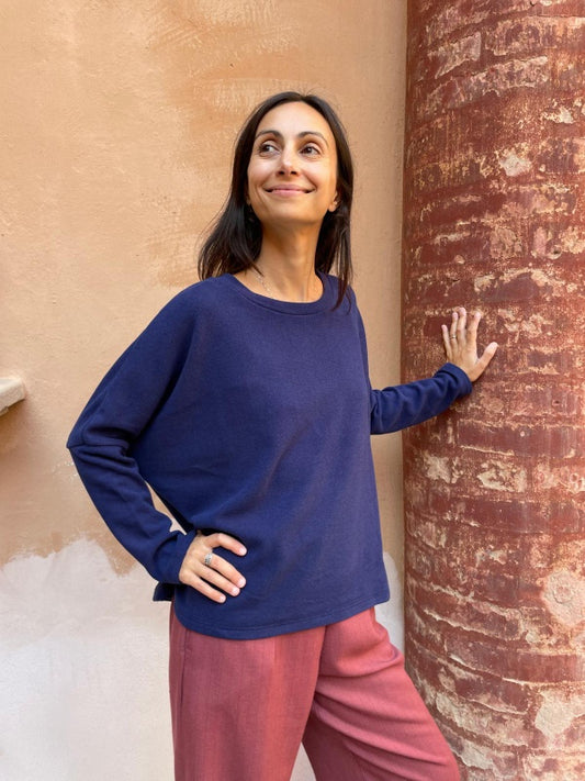 Maglia Ayaka blu cobalto caldo cotone