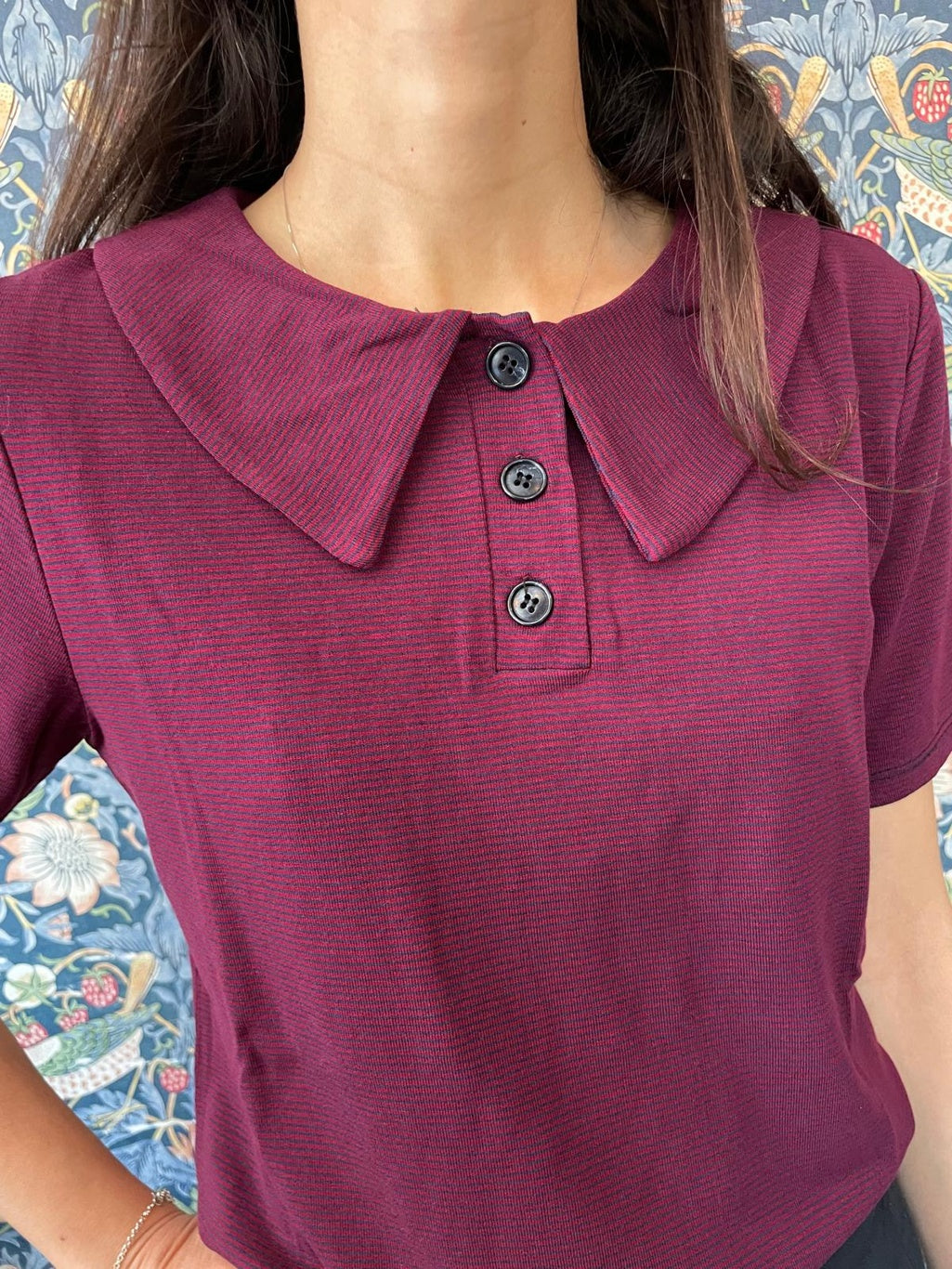 Rainbow Polo con colletto a righine blu e bordeaux