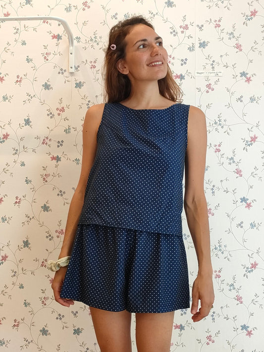 Canotta Audrey in cotone a pois blu