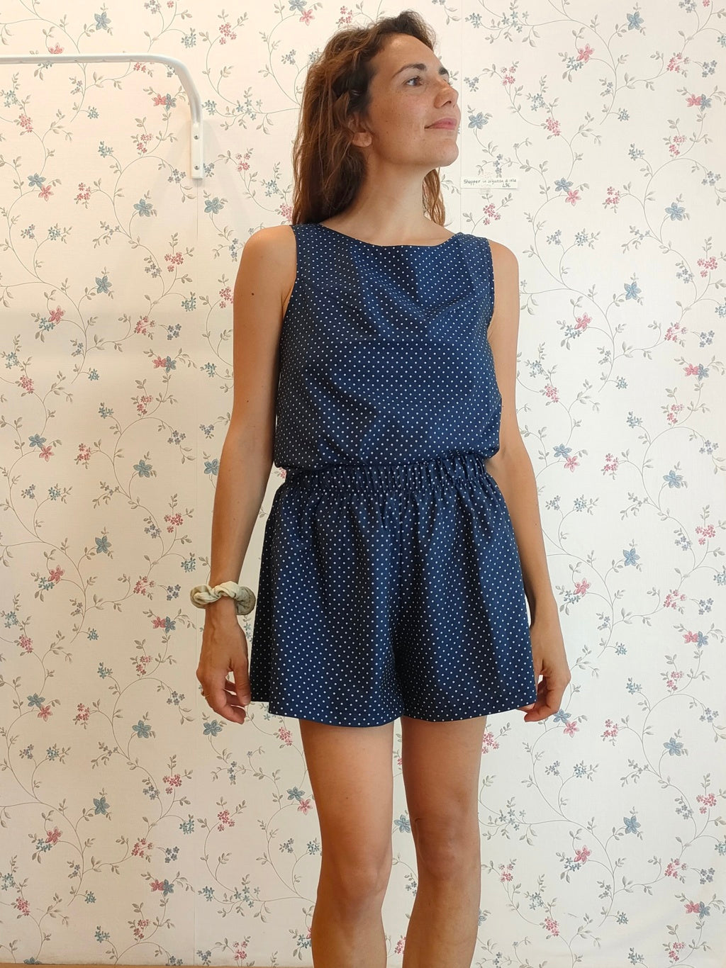 Canotta Audrey in cotone a pois blu
