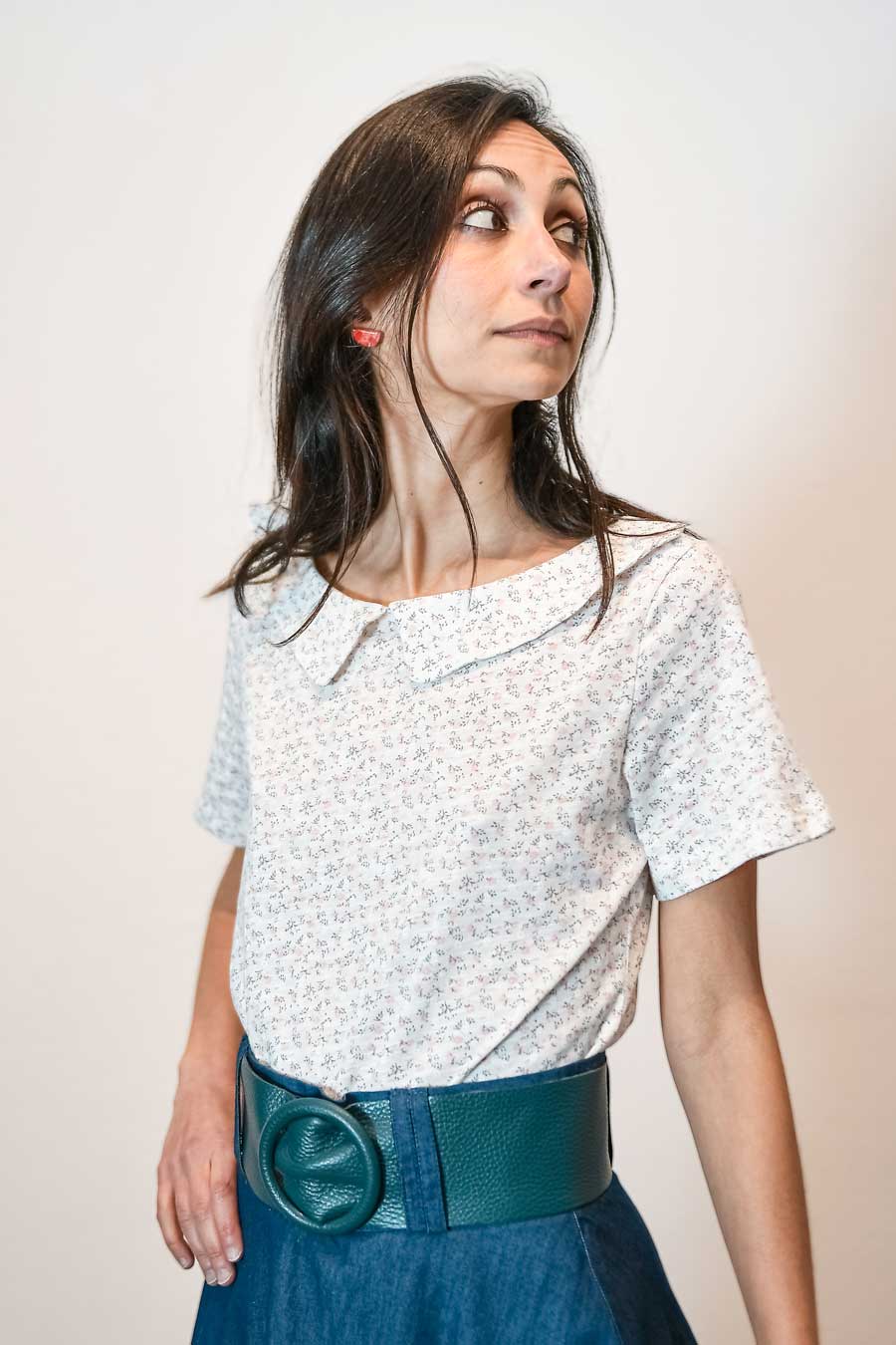 Rossana - T-shirt con colletto fiori