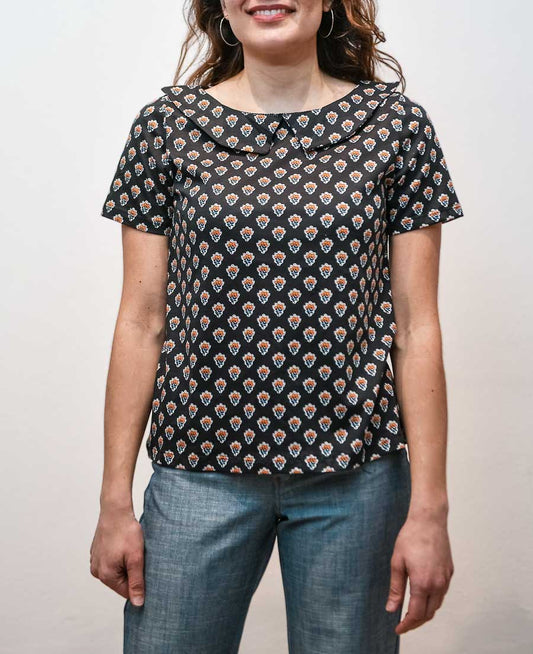 Rossana - T-shirt con colletto fiori